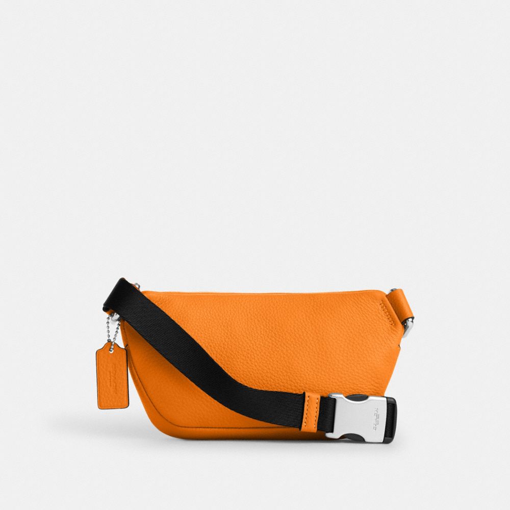 COACH®,MINI BELT BAG,Pebbled Leather,Mini,Travel,Silver/Bright Mandarin,Back View