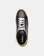 COACH®,CLIP HIGH TOP SNEAKER IN SIGNATURE CANVAS,Mixed Materials,Mahogany/Bright Yellow,Inside View,Top View