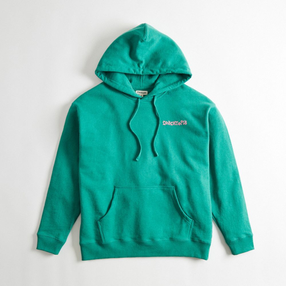 COACH®,Hoodie in 100% Recycled Cotton: This is Coachtopia,95% recycled cotton,Green Multi,Front View image number 0