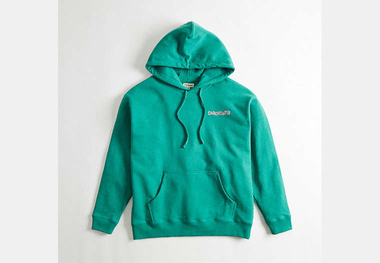 COACH®,Hoodie in 100% Recycled Cotton: This is Coachtopia,95% recycled cotton,Green Multi,Front View
