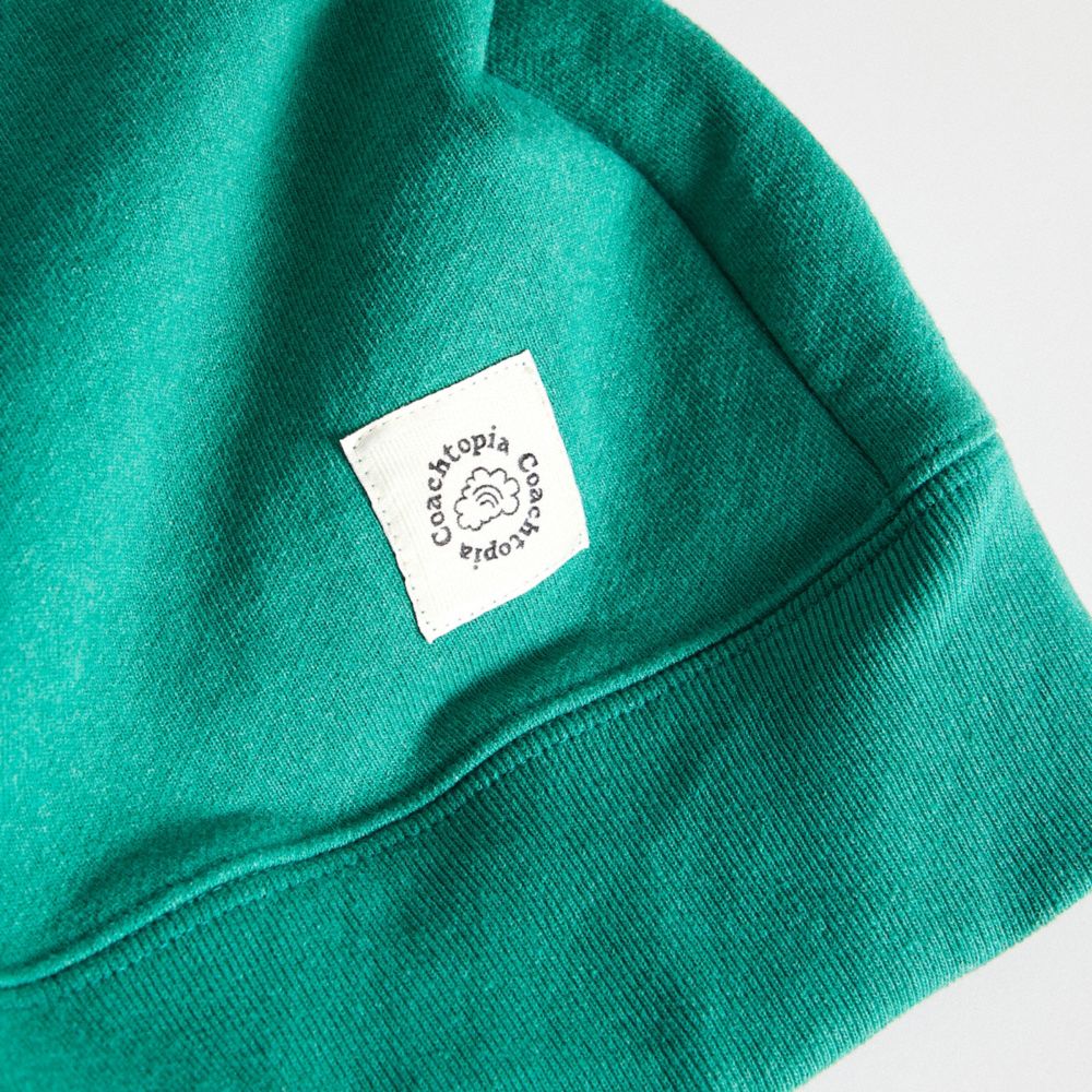 COACH®,Hoodie With This Is Coachtopia Print,Recycled Polyester,Recycled Cotton,Nylon,Sweatshirt,Logo,Word Embellishment,Dr...,Green