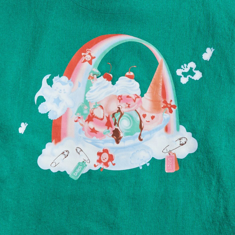 COACH®,Hoodie With This Is Coachtopia Print,Recycled Polyester,Recycled Cotton,Nylon,Sweatshirt,Logo,Word Embellishment,Dr...,Green,Closer View