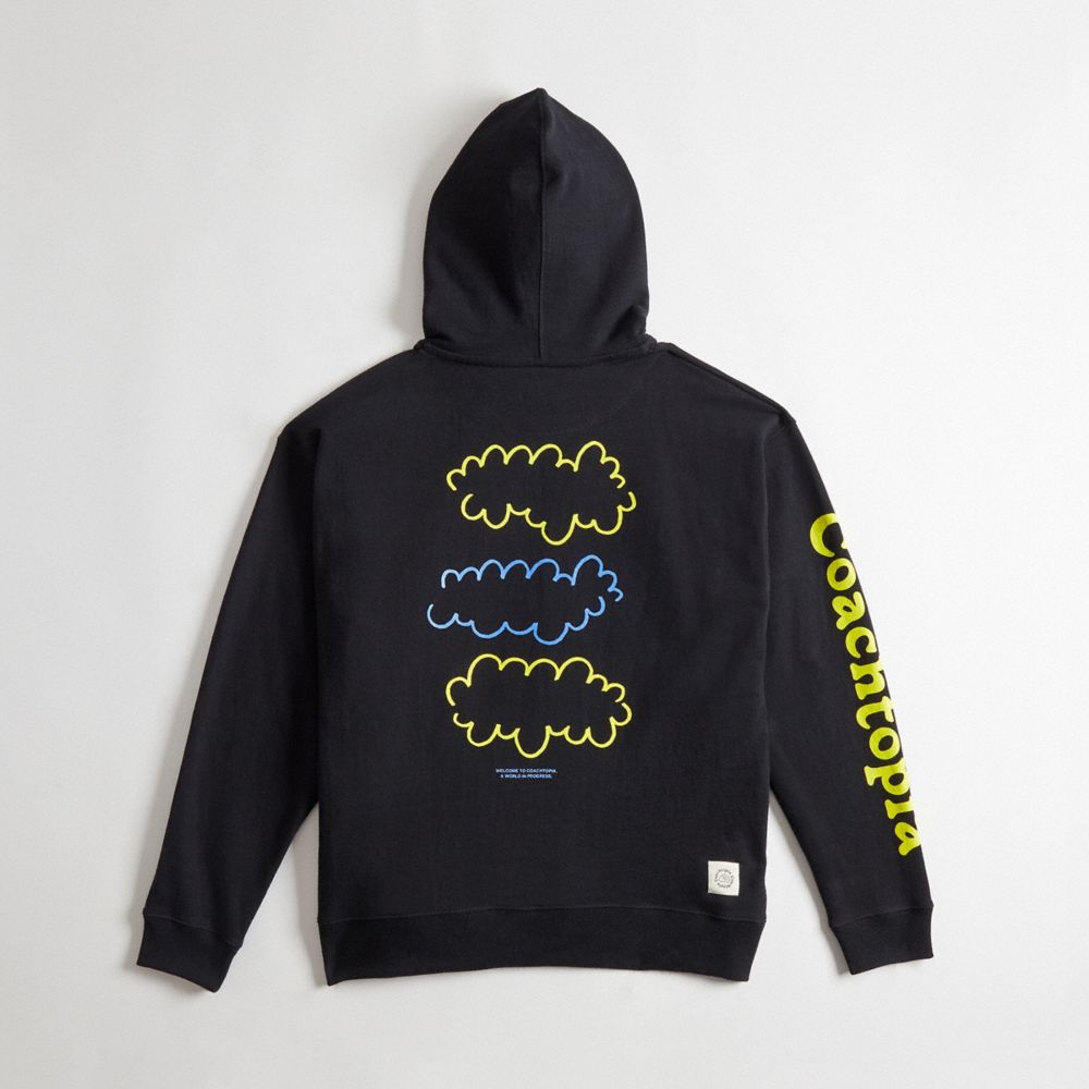 COACH®,Hoodie in 98% Recycled Cotton: 3 Clouds,95% recycled cotton,Black,Back View