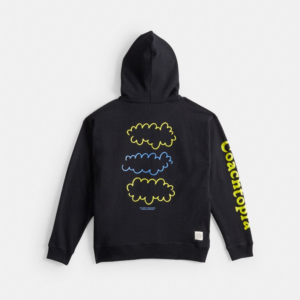 COACH®,Hoodie in 98% Recycled Cotton: 3 Clouds,95% recycled cotton,Black,Back View