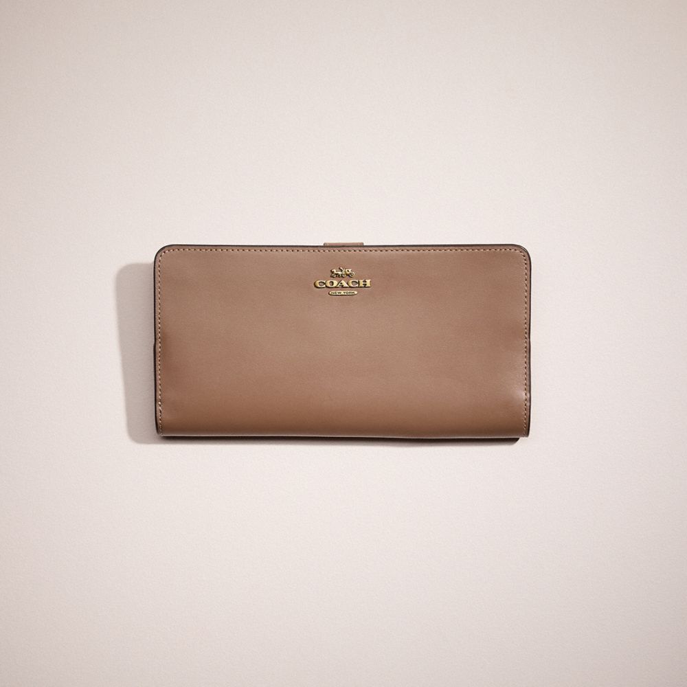 COACH®,Restored Skinny Wallet,Leather,Continental,Metal,Logo,Casual,Brown,Front View