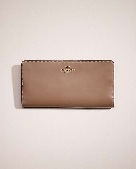 COACH®,RESTORED SKINNY WALLET,Leather,Brass/Dark Stone,Front View