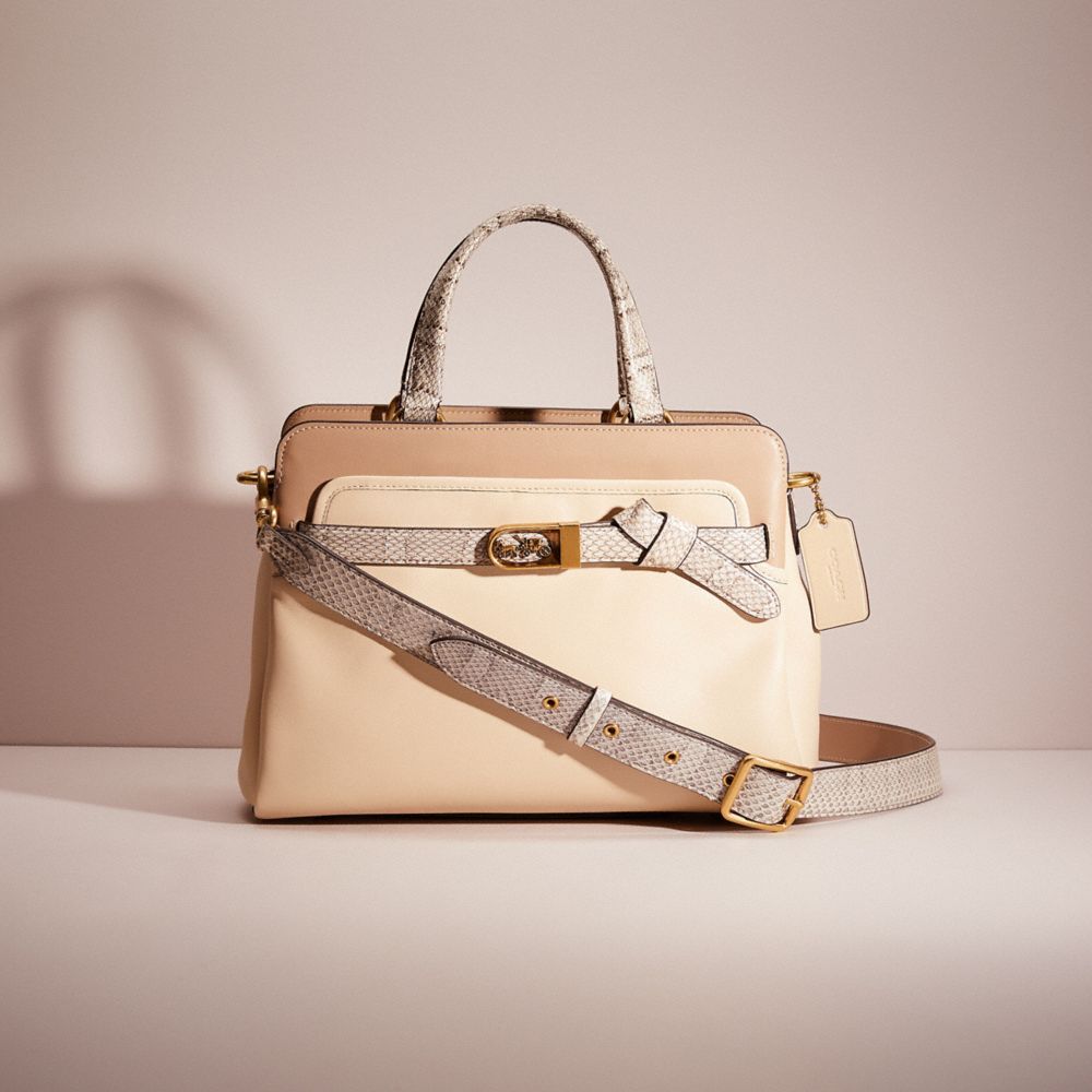 COACH®,RESTORED TATE CARRYALL 29 IN COLORBLOCK WITH SNAKESKIN DETAIL,Glovetanned Leather,Medium,Brass/Ivory Multi,Front View