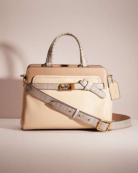 COACH®,RESTORED TATE CARRYALL 29 IN COLORBLOCK WITH SNAKESKIN DETAIL,Glovetanned Leather,Medium,Brass/Ivory Multi,Front View