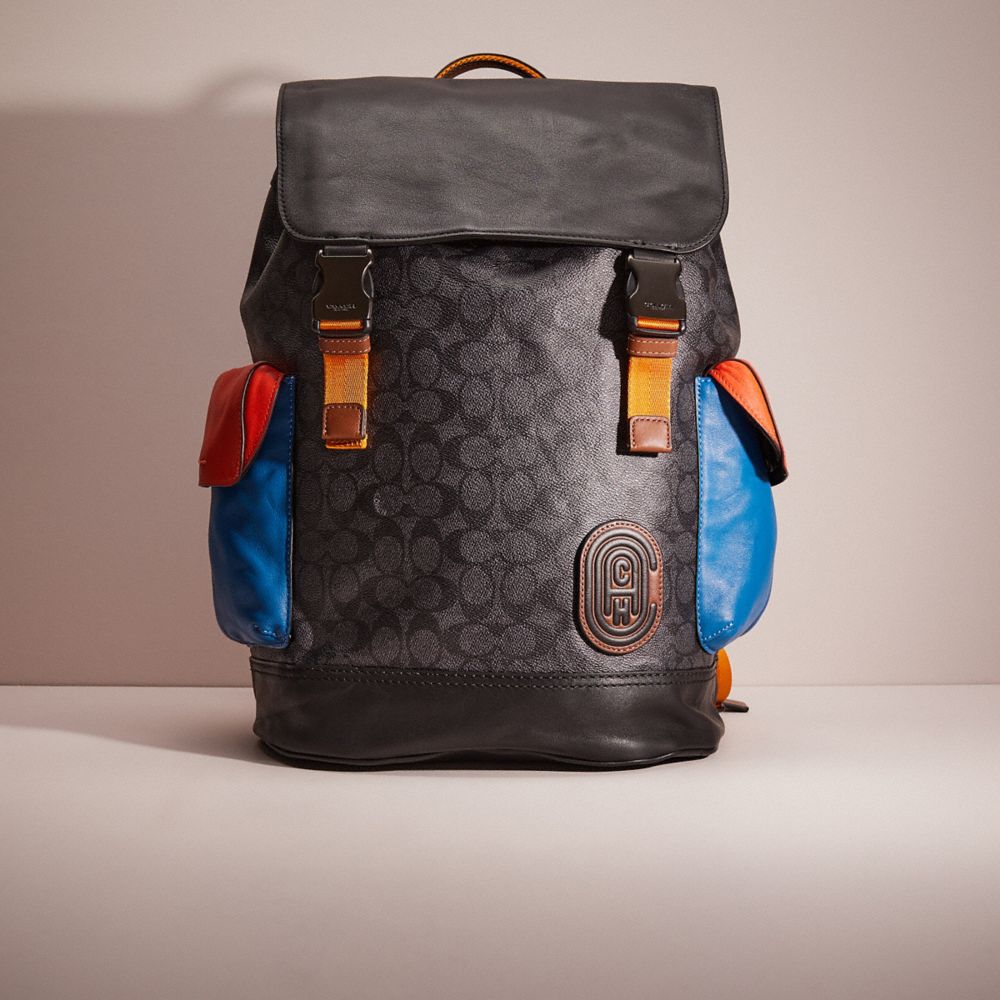 COACH Restored Rivington Backpack In Colorblock Signature Canvas With Patch  in Blue for Men