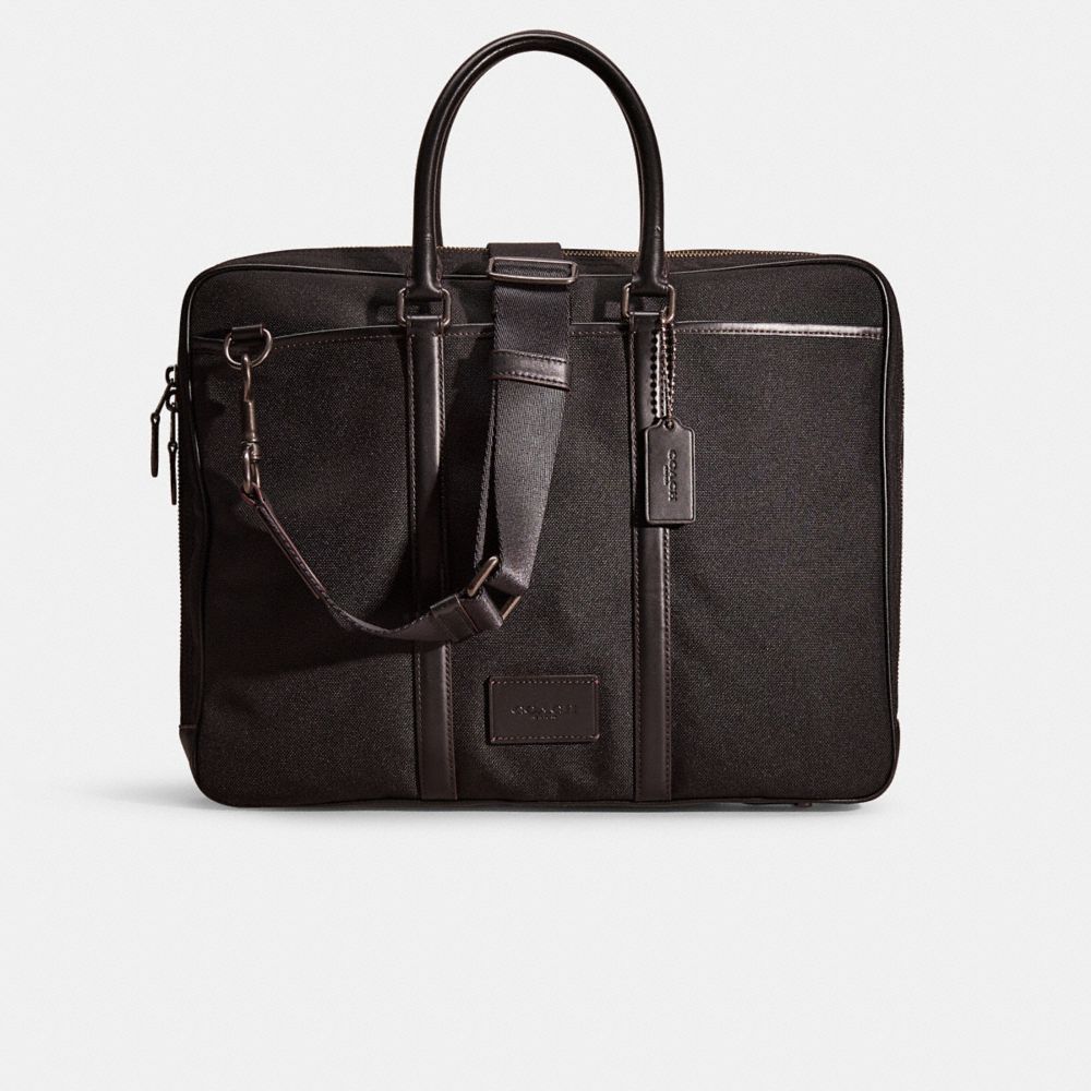 COACH®,RESTORED METROPOLITAN DOUBLE ZIP BUSINESS CASE,Leather,Small,Gunmetal/Black/Black,Front View