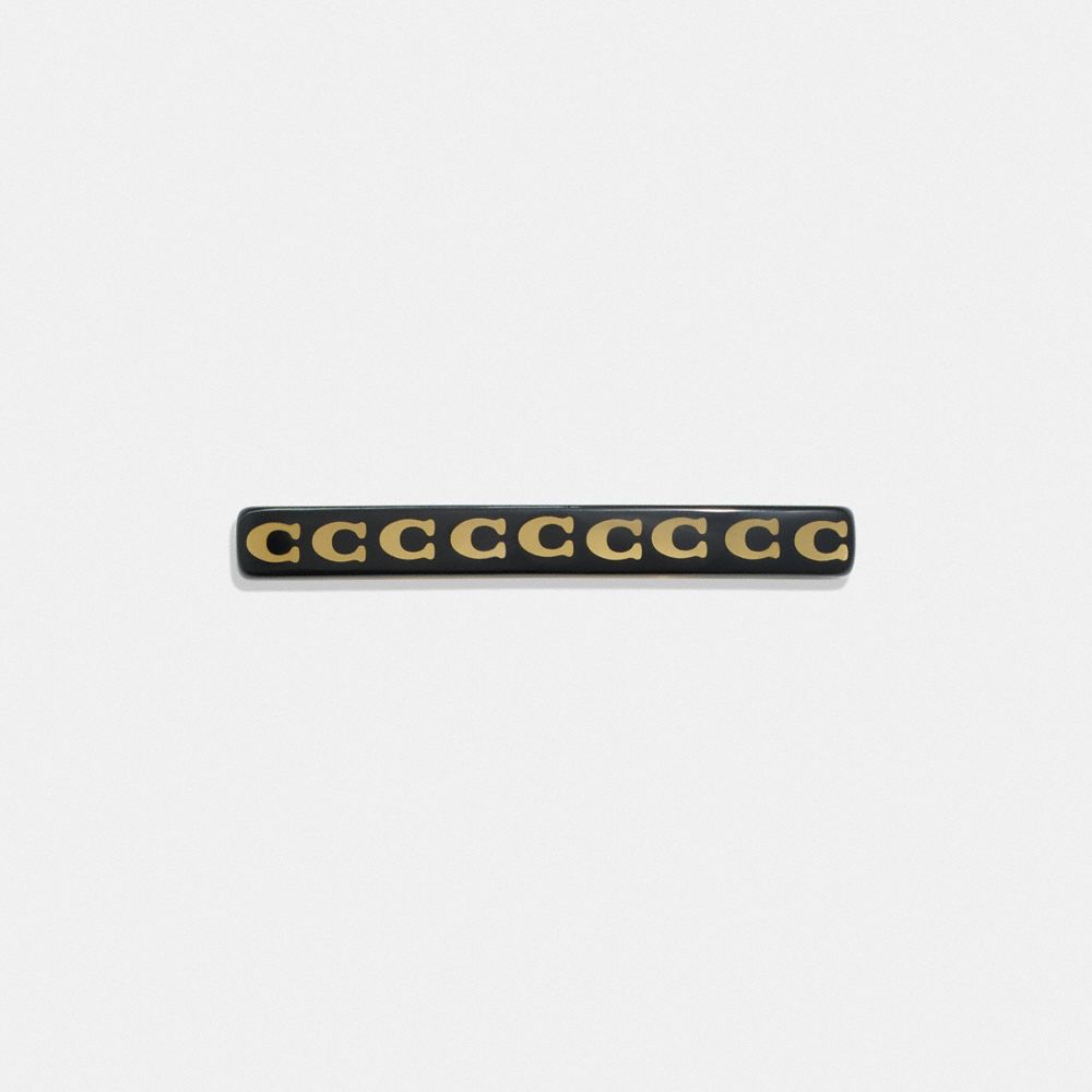 COACH®,SIGNATURE RESIN THIN HAIR BARRETTE,Gold/Black,Front View image number 0