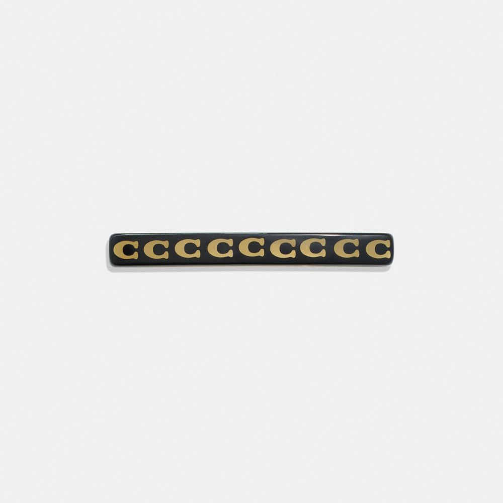 COACH®,SIGNATURE RESIN THIN HAIR BARRETTE,Gold/Black,Front View