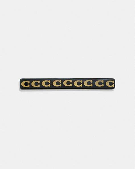 COACH®,SIGNATURE RESIN THIN HAIR BARRETTE,Gold/Black,Front View