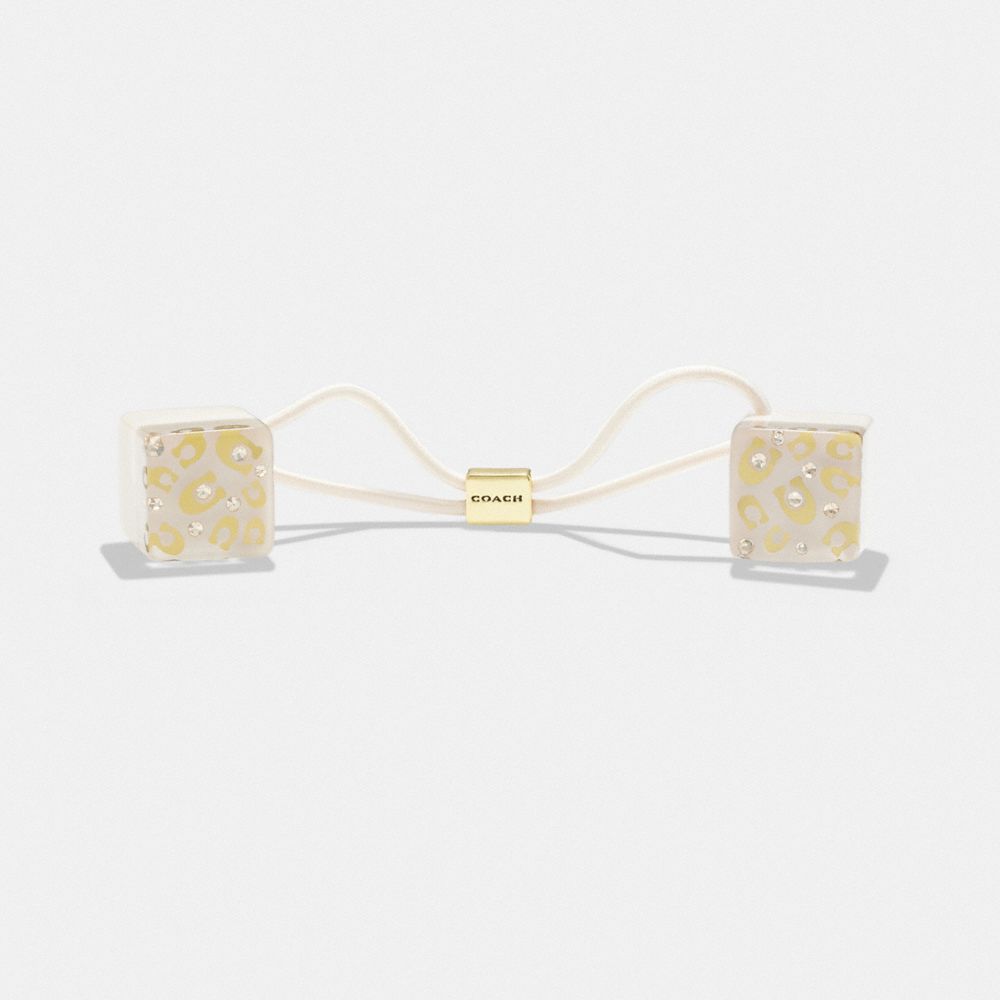 COACH®,SIGNATURE RESIN DICE HAIR TIES,Gold/Chalk,Front View