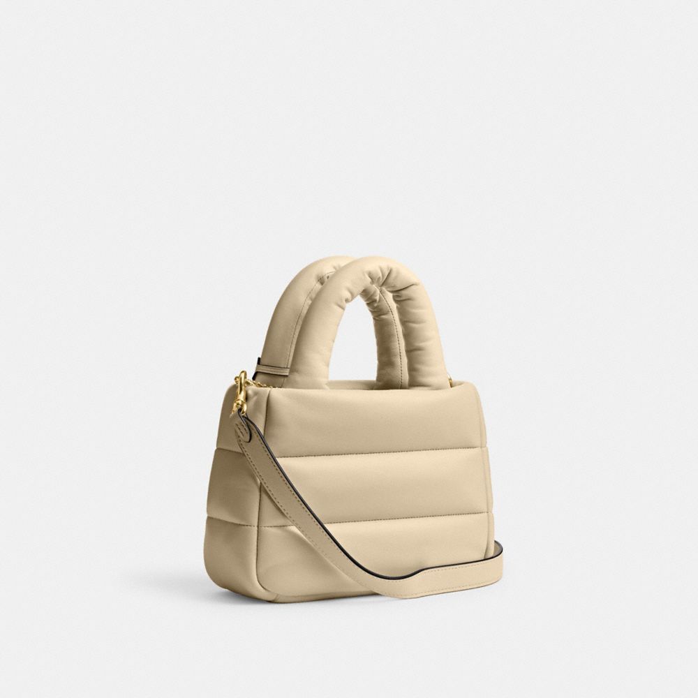 COACH®,MINI PILLOW TOTE BAG,Nappa leather,Small,Brass/Ivory,Angle View