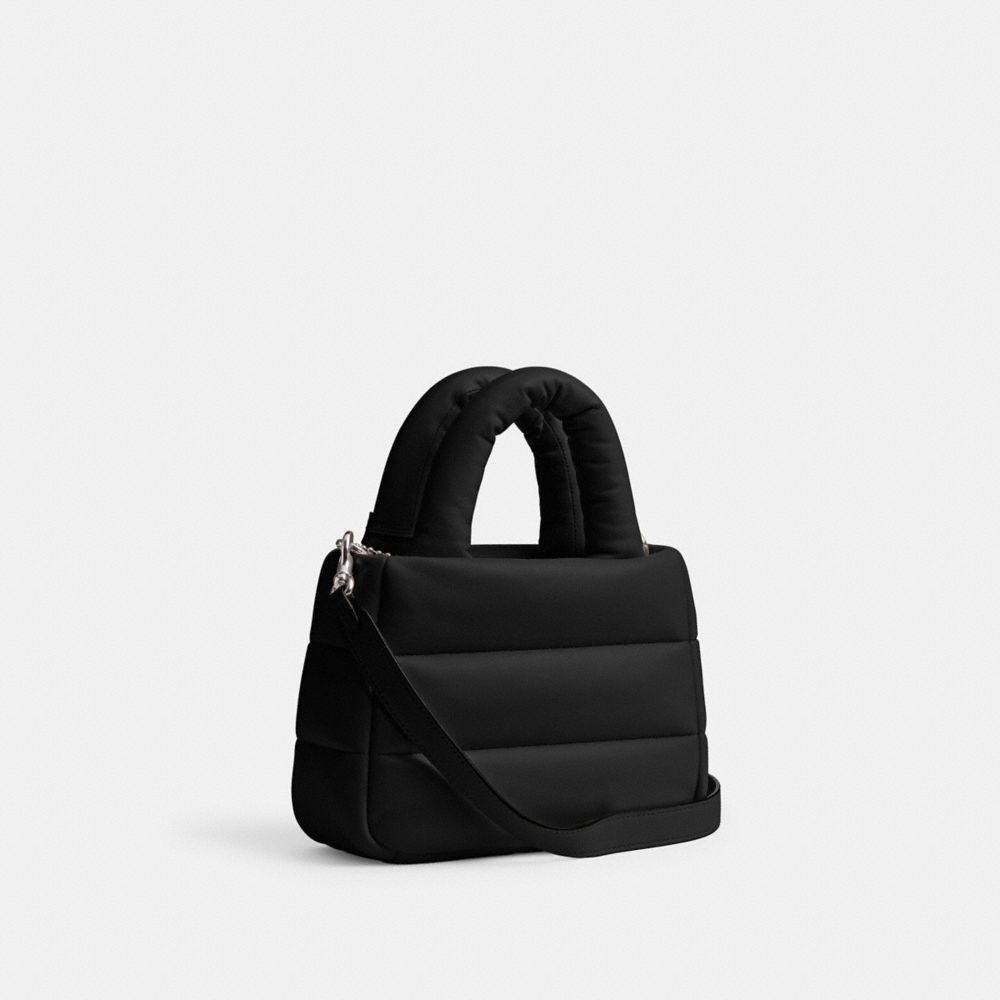 COACH®,Mini Pillow Tote Bag,Leather,Crossbody,Logo,Embossed,Metal,Casual,Black,Angle View