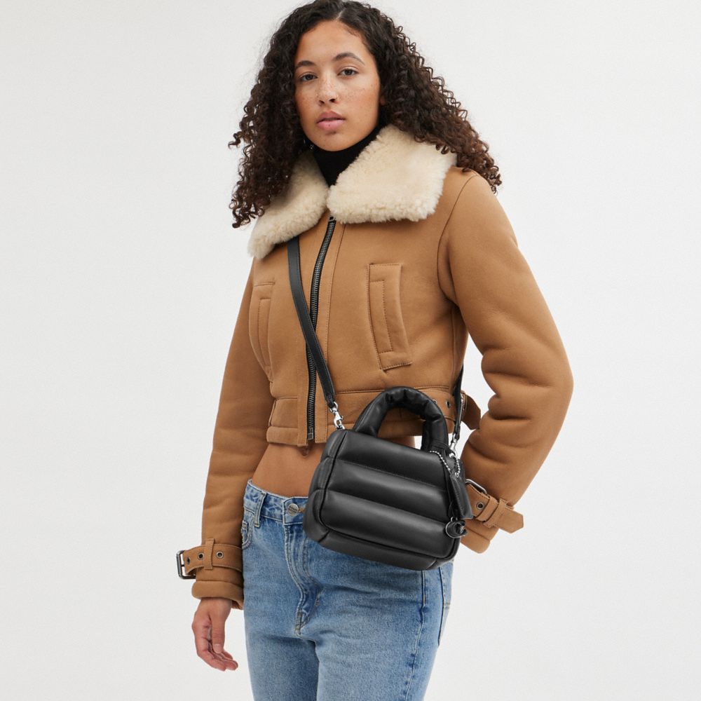 COACH®,Mini Pillow Tote Bag,Leather,Crossbody,Logo,Embossed,Metal,Casual,Black