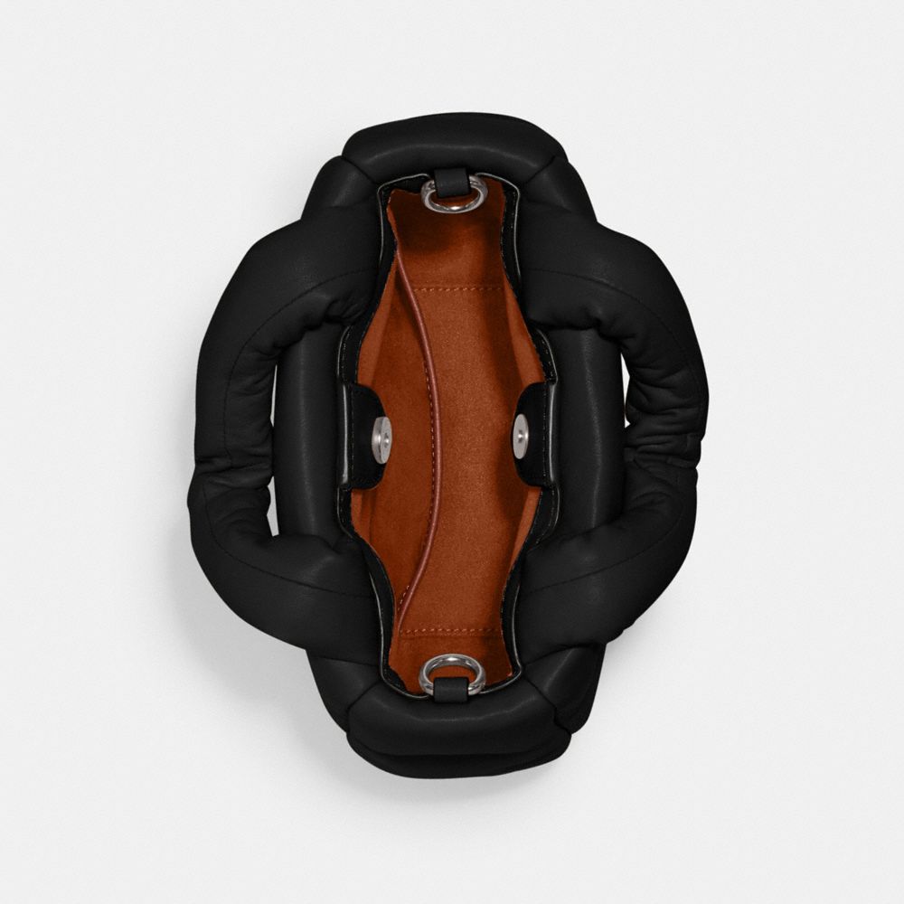 COACH®,Mini Pillow Tote Bag,Leather,Crossbody,Logo,Embossed,Metal,Casual,Black,Inside View,Top View
