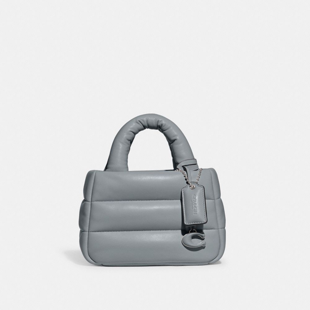 COACH®,MINI PILLOW TOTE BAG,Nappa leather,Small,Silver/Grey Blue,Front View