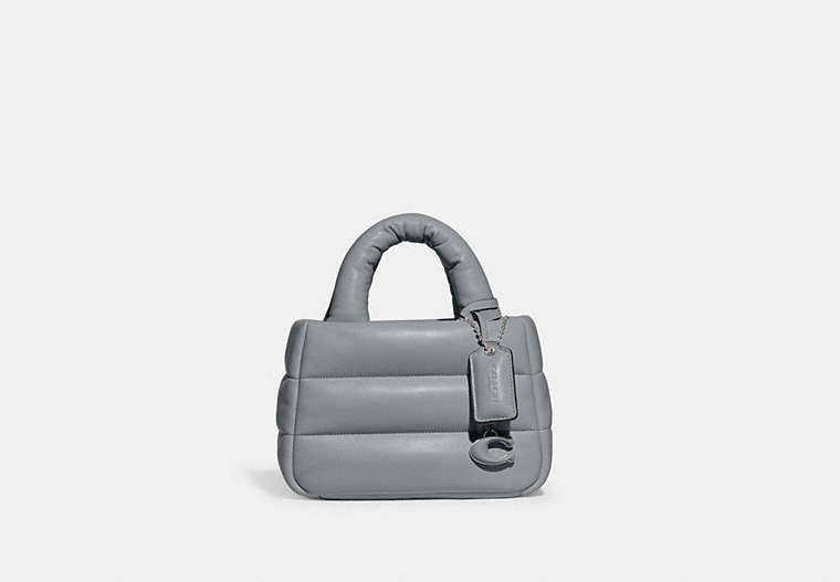COACH®,MINI PILLOW TOTE,Nappa leather,Small,Silver/Grey Blue,Front View