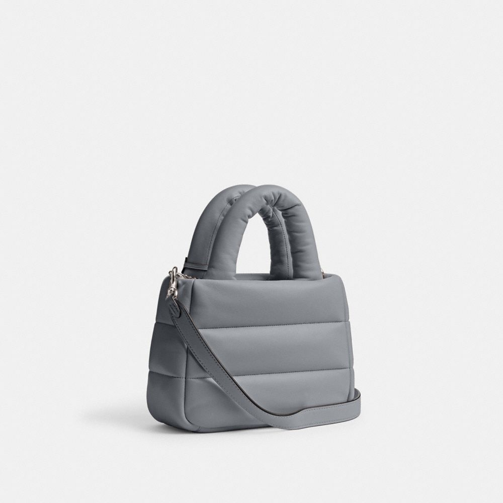 COACH®,Mini Pillow Tote Bag,Leather,Crossbody,Embossed,Logo,Metal,Casual,Gray,Angle View