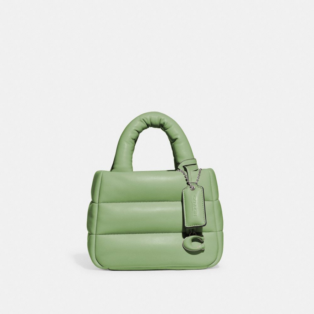 COACH®,MINI PILLOW TOTE BAG,Nappa leather,Small,Silver/Pale Pistachio,Front View