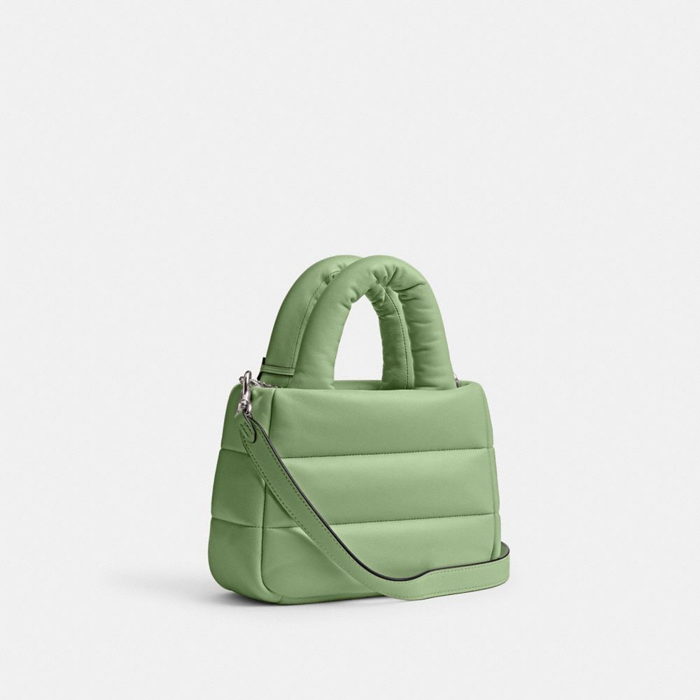 COACH®,MINI PILLOW TOTE BAG,Nappa leather,Small,Silver/Pale Pistachio,Angle View