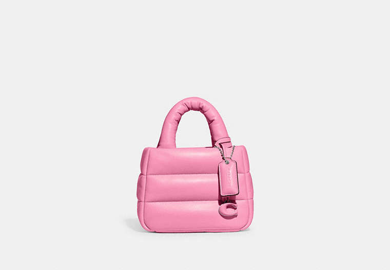 COACH®,MINI PILLOW TOTE BAG,Nappa leather,Small,Silver/Vivid Pink,Front View