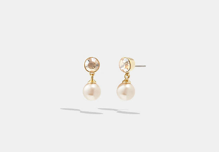 COACH®,CLASSIC PEARL DROP EARRINGS,Plated Brass,Gold/Pink,Front View