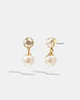COACH®,CLASSIC PEARL DROP EARRINGS,Plated Brass,Gold/Pink,Front View