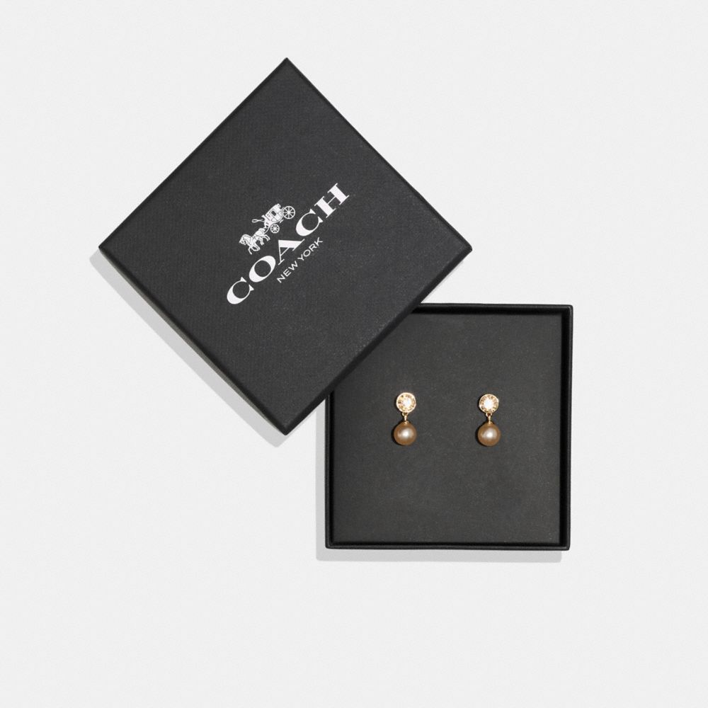 COACH®,Classic Pearl Drop Earrings,Dangle Earring,Crystal,Cubic Zirconia,Glass,Pearl,Gem Embellishment,Pearl,Brass,Titaniu...,,Inside View,Top View