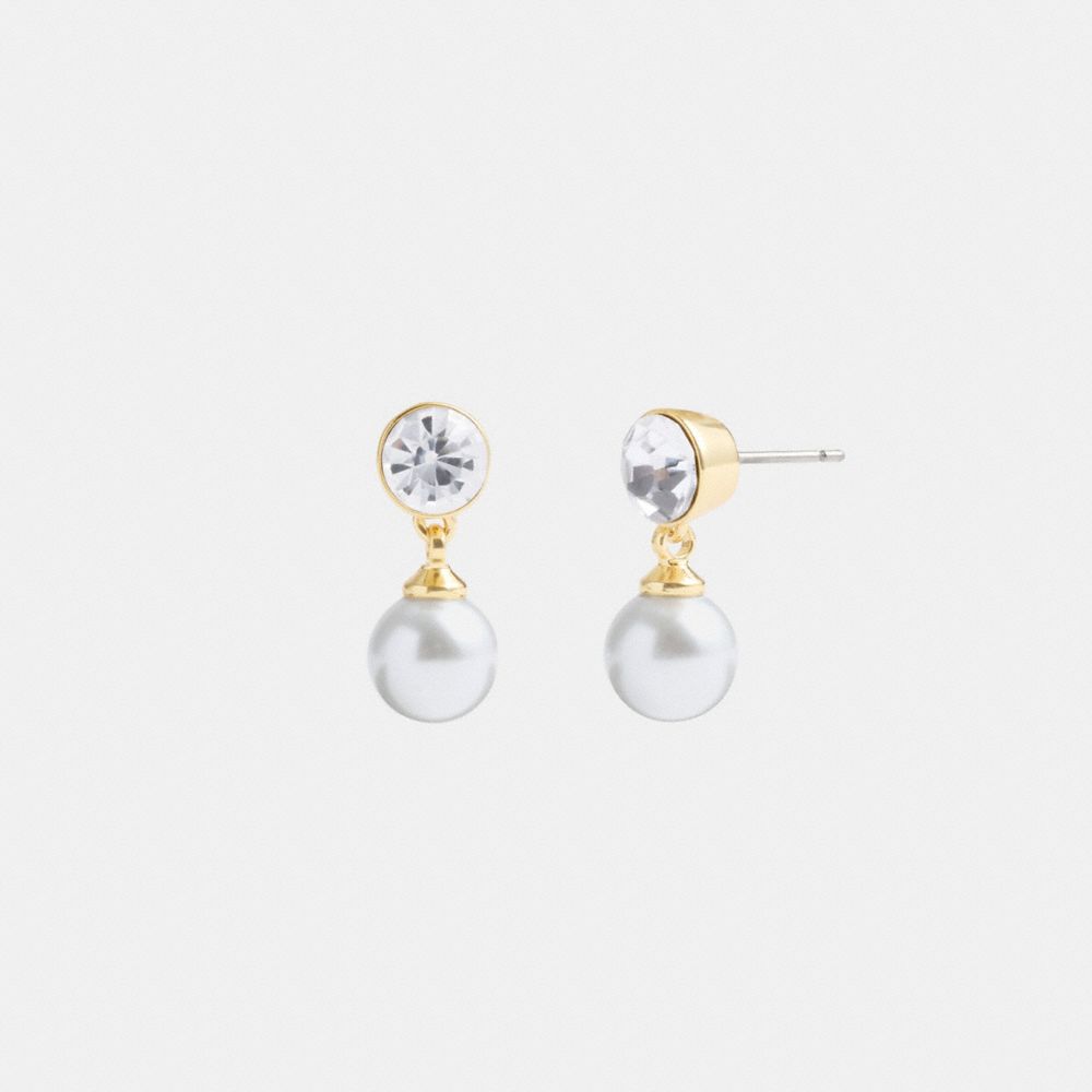 COACH®,CLASSIC PEARL DROP EARRINGS,Plated Brass,Gold/Pearl,Front View image number 0