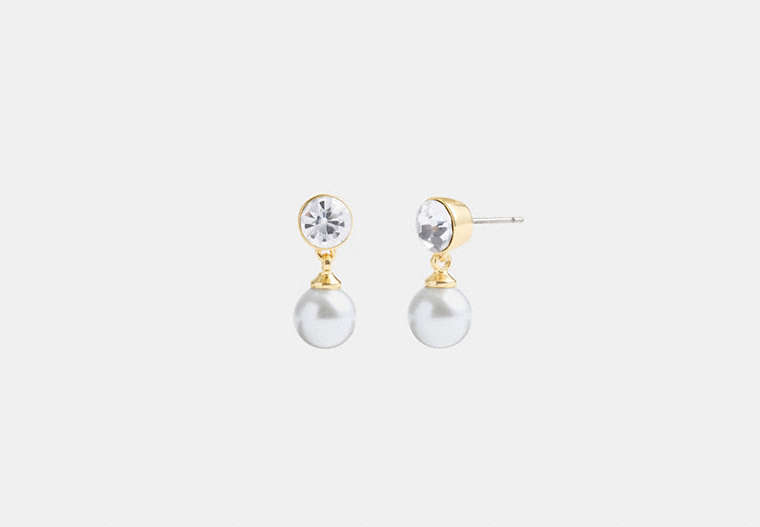 COACH®,CLASSIC PEARL DROP EARRINGS,Plated Brass,Gold/Pearl,Front View image number 0