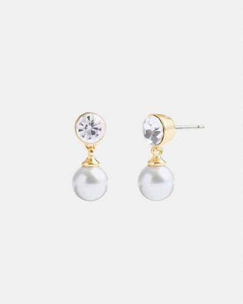 COACH®,CLASSIC PEARL DROP EARRINGS,Plated Brass,Gold/Pearl,Front View
