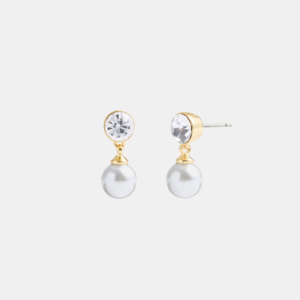 Coach Classic Pearl Single Drop Earrings In Gold/pearl