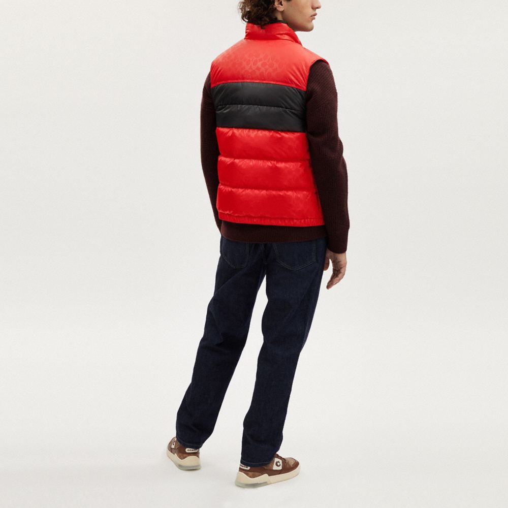 COACH®,SIGNATURE COLORBLOCK DOWN VEST,Red,Scale View