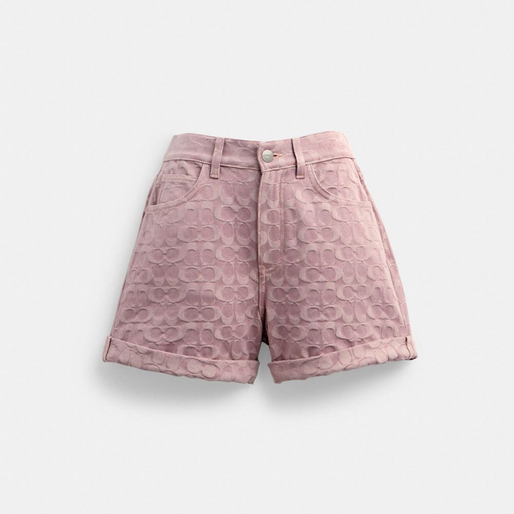 COACH®,SIGNATURE DENIM SHORTS,Purple Signature,Front View