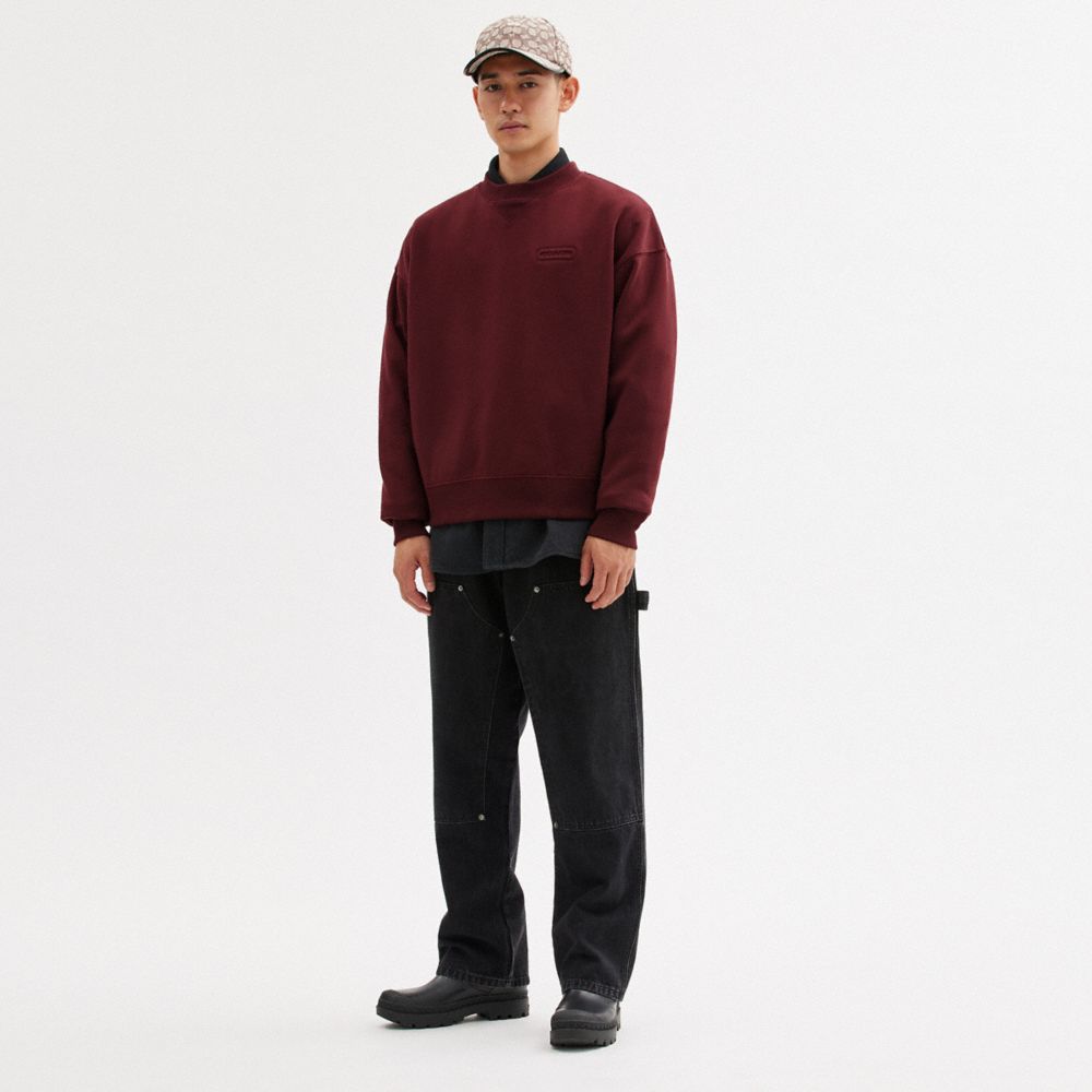 COACH®,Essential Crewneck,Spandex,Cotton,Sweatshirt,Embossed,Logo,Casual,Maroon,Scale View