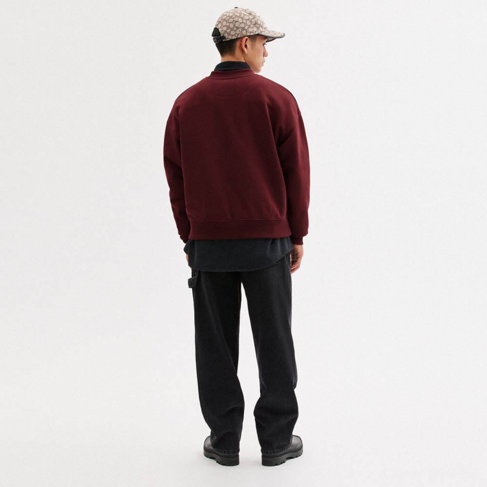 COACH®,Essential Crewneck,Spandex,Cotton,Sweatshirt,Embossed,Logo,Casual,Maroon,Scale View