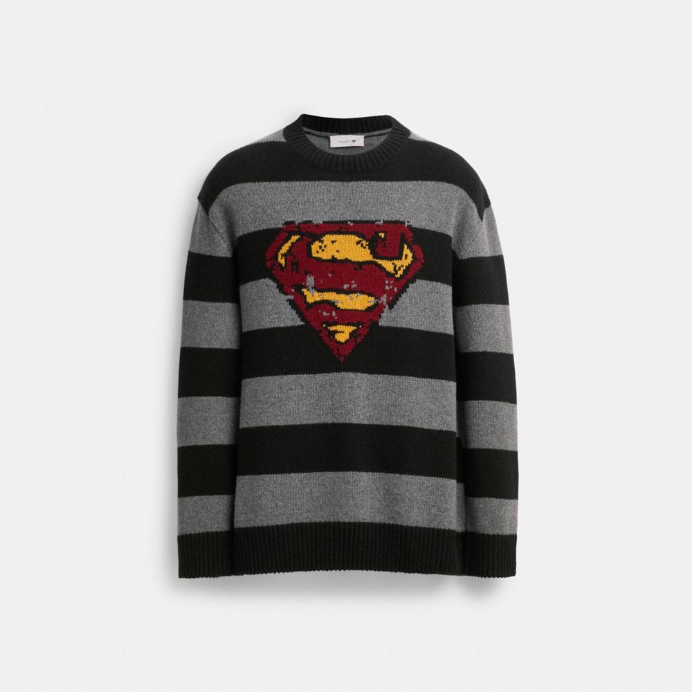 COACH®,COACH | DC SUPERMAN OVERSIZED SWEATER,wool,Black/Grey,Front View