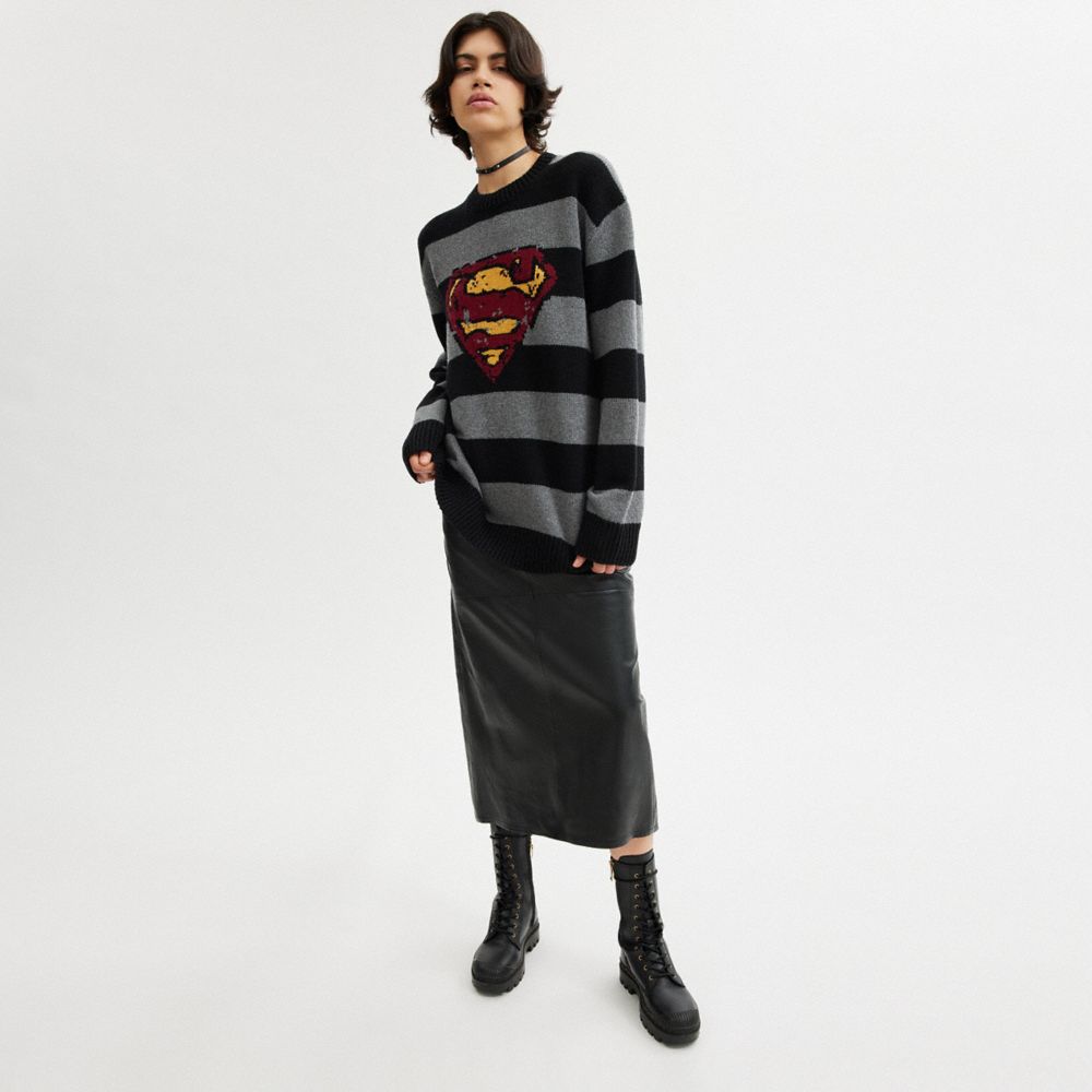 COACH®,COACH | DC SUPERMAN OVERSIZED SWEATER,wool,Black/Grey,Scale View