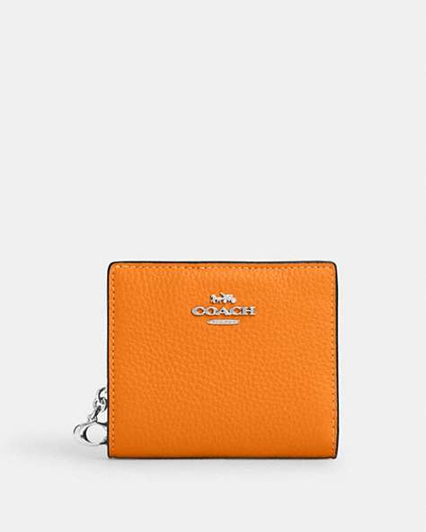 COACH®,SNAP WALLET WITH SIGNATURE CANVAS INTERIOR,Leather,Mini,Silver/Bright Mandarin,Front View