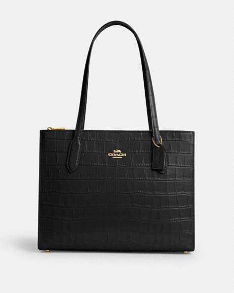 COACH®,NINA TOTE,Leather,Office,Gold/Black,Front View