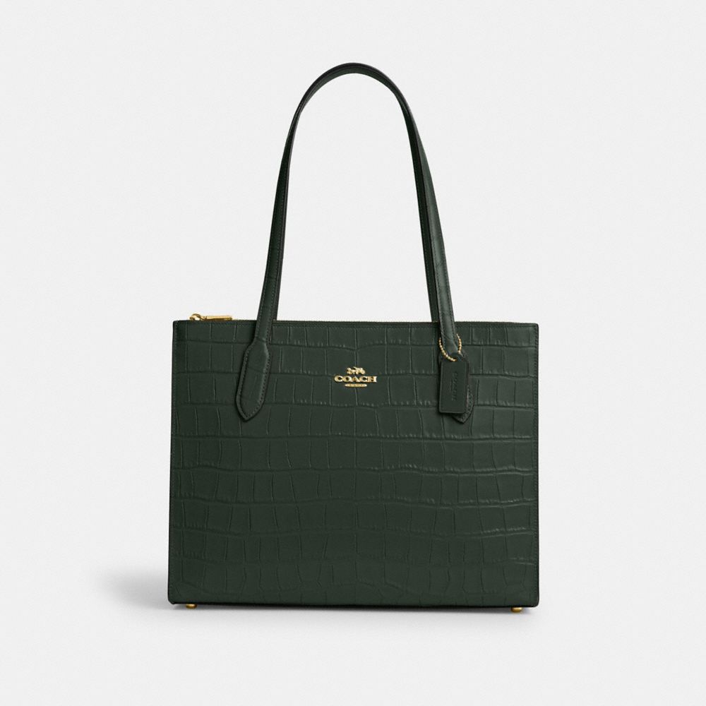 COACH®,NINA TOTE BAG,Novelty Leather,Large,Office,Gold/Amazon Green,Front View