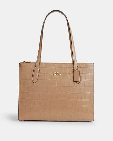 COACH®,NINA TOTE,Leather,Large,Office,Gold/Taupe,Front View