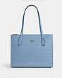 COACH®,NINA TOTE BAG,Leather,Large,Office,Gunmetal/Cornflower,Front View
