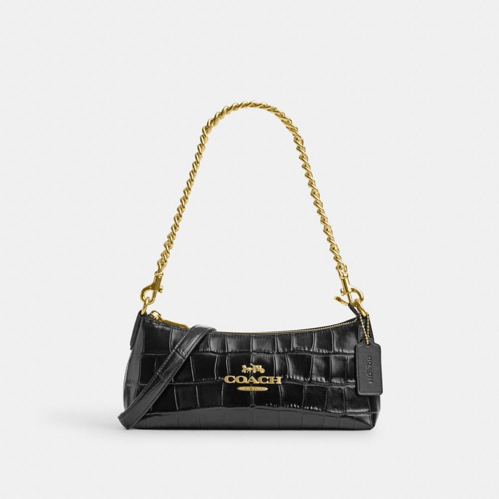 COACH®,CHARLOTTE SHOULDER BAG,Novelty Leather,Small,Anniversary,Gold/Black,Front View
