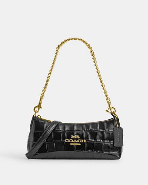 COACH®,CHARLOTTE SHOULDER BAG,Leather,Anniversary,Gold/Black,Front View