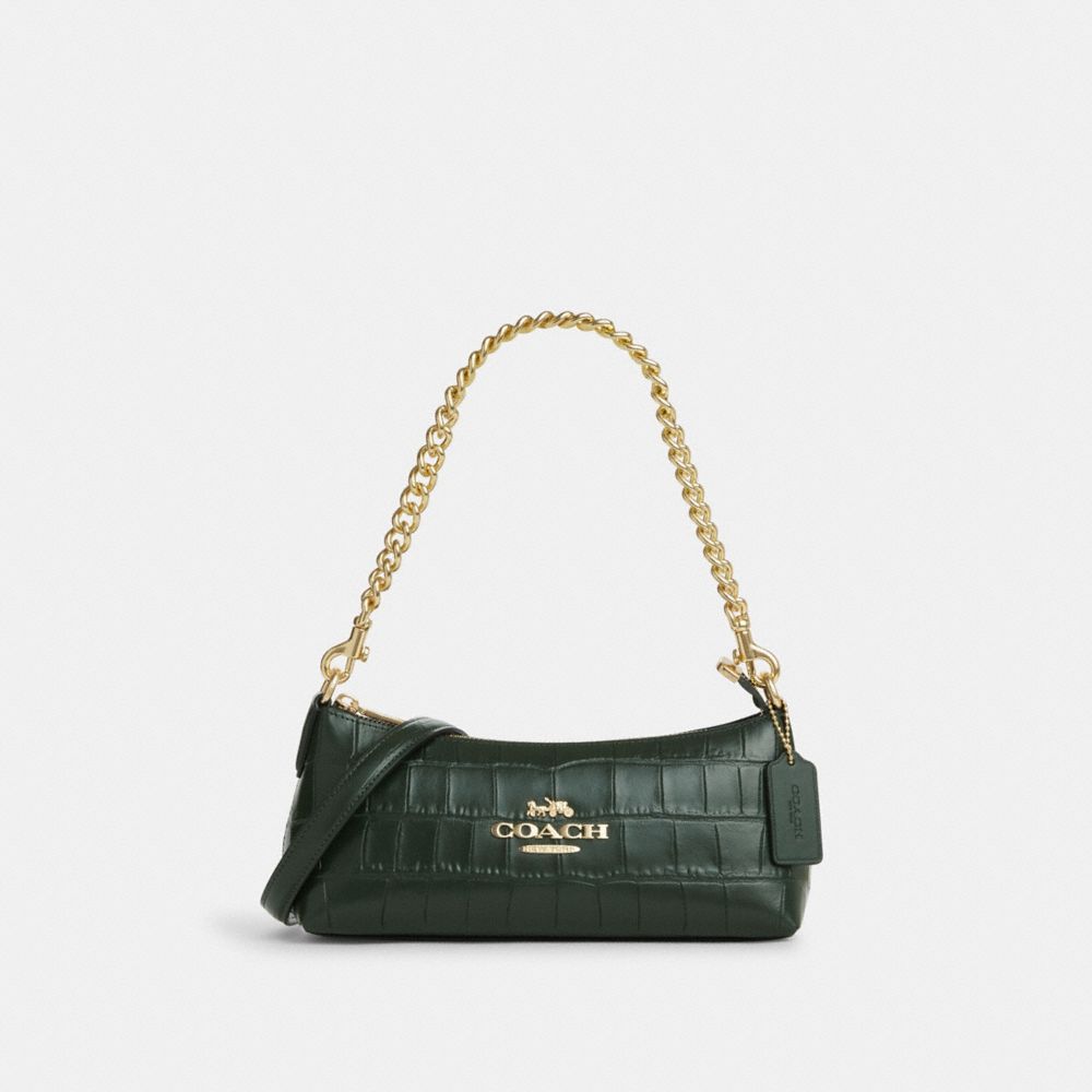 COACH®,CHARLOTTE SHOULDER BAG,Novelty Leather,Small,Anniversary,Gold/Amazon Green,Front View