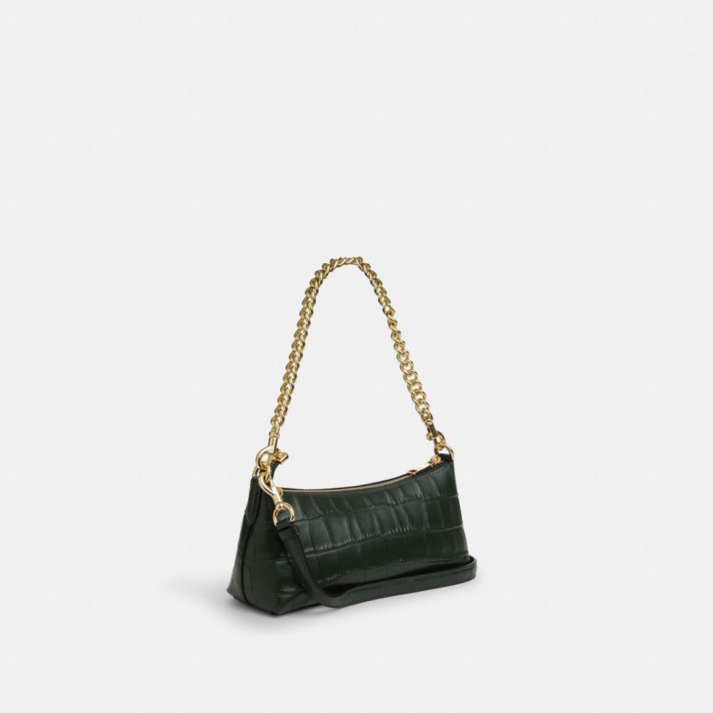 COACH®,CHARLOTTE SHOULDER BAG,Novelty Leather,Small,Anniversary,Gold/Amazon Green,Angle View